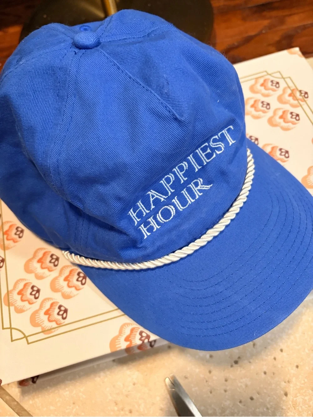 Happiest Hour Blue Rope-Trim Baseball Cap
